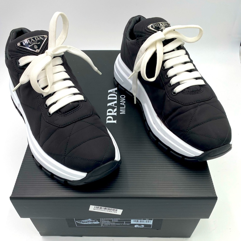 Prada Black and White Quilted Nylon Sneakers